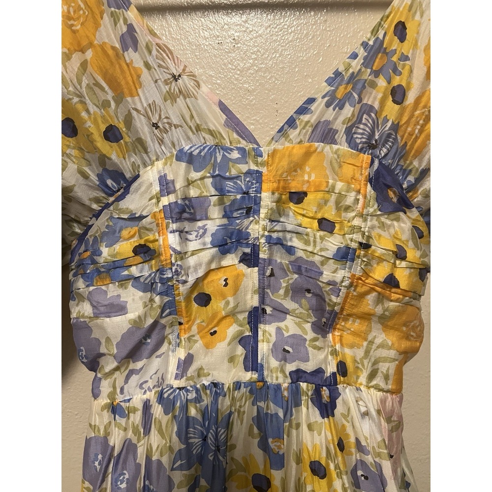 Other Stories Floral Puff Sleeve Tiered Maxi Dress Yellow Blue Orange Romantic 6 - Picture 3 of 16
